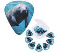 12 Pack Guitar Picks Personalized Guitar Plectrums 3 Different Thickness,4Pcs 0.46mm, 4Pcs 0.71mm, 4Pcs 0.96mm Cute Manatee Guitars Picks Electric Guitars Bass Pick Accessories
