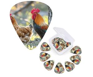 12 Pack Guitar Picks Personalized Guitar Plectrums 3 Different Thickness,4Pcs 0.46mm, 4Pcs 0.71mm, 4Pcs 0.96mm Beautiful Rooster Hen Guitars Picks Electric Guitars Bass Pick Accessories