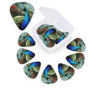 12 Pack Guitar Picks Plectrums with Organizer Storage Box, 0.46 0.96 0.71 mm Includes Thin Medium Heavy Thickness Colorful Peacock Personalized Bass