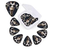 12 Pack Guitar Picks Plectrums with Organizer Storage Box, 0.46 0.96 0.71 mm Includes Thin Medium Heavy Thickness Three giraffes wearing sunglasses Personalized Bass