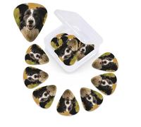 12 Pack Guitar Picks Plectrums with Organizer Storage Box, 0.46 0.96 0.71 mm Includes Thin Medium Heavy Thickness Mohado Border Collie Dog Personalized Bass