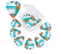 12 Pack Guitar Picks Plectrums with Organizer Storage Box, 0.46 0.96 0.71 mm Includes Thin Medium Heavy Thickness Tropical Cocktail with Starfish Personalized Bass