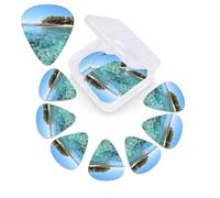 12 Pack Guitar Picks Plectrums with Organizer Storage Box, 0.46 0.96 0.71 mm Includes Thin Medium Heavy Thickness Fiji Island and Clear Sea Personalized Bass