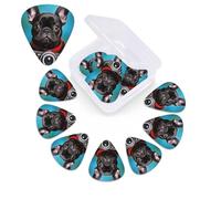 12 Pack Guitar Picks Plectrums with Organizer Storage Box, 0.46 0.96 0.71 mm Includes Thin Medium Heavy Thickness French bulldog puppy with camera Personalized Bass