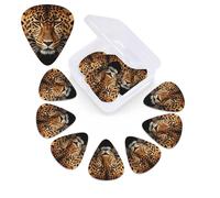 12 Pack Guitar Picks Plectrums with Organizer Storage Box, 0.46 0.96 0.71 mm Includes Thin Medium Heavy Thickness Depict a leopard Personalized Bass