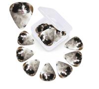12 Pack Guitar Picks Plectrums with Organizer Storage Box, 0.46 0.96 0.71 mm Includes Thin Medium Heavy Thickness White and black kitten sitting Personalized Bass