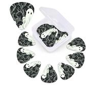 12 Pack Guitar Picks Plectrums with Organizer Storage Box, 0.46 0.96 0.71 mm Includes Thin Medium Heavy Thickness White patterned ghost Personalized Bass