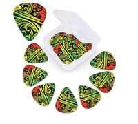 12 Pack Guitar Picks Plectrums with Organizer Storage Box, 0.46 0.96 0.71 mm Includes Thin Medium Heavy Thickness Hawaiian tribal style Personalized Bass