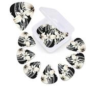 12 Pack Guitar Picks Plectrums with Organizer Storage Box, 0.46 0.96 0.71 mm Includes Thin Medium Heavy Thickness Black and white hawaiian flowers Personalized Bass