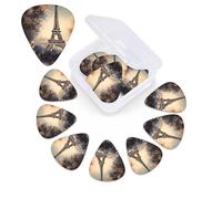 12 Pack Guitar Picks Plectrums with Organizer Storage Box, 0.46 0.96 0.71 mm Includes Thin Medium Heavy Thickness Romantic Paris Eiffel Tower Personalized Bass
