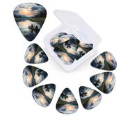 12 Pack Guitar Picks Plectrums with Organizer Storage Box, 0.46 0.96 0.71 mm Includes Thin Medium Heavy Thickness Fishing Scenic Personalized Bass
