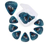 12 Pack Guitar Picks Plectrums with Organizer Storage Box, 0.46 0.96 0.71 mm Includes Thin Medium Heavy Thickness Underwater Sea Lion Personalized Bass