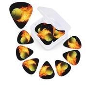 12 Pack Guitar Picks Plectrums with Organizer Storage Box, 0.46 0.96 0.71 mm Includes Thin Medium Heavy Thickness Burning tennis pictures Personalized Bass