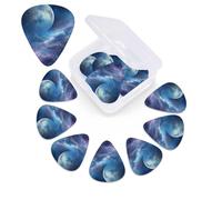 12 Pack Guitar Picks Plectrums with Organizer Storage Box, 0.46 0.96 0.71 mm Includes Thin Medium Heavy Thickness Nebula and Moon Personalized Bass