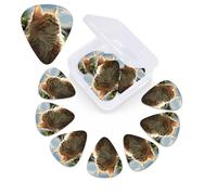 12 Pack Guitar Picks Plectrums with Organizer Storage Box, 0.46 0.96 0.71 mm Includes Thin Medium Heavy Thickness Cat sitting in green field Personalized Bass