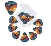 12 Pack Guitar Picks Plectrums with Organizer Storage Box, 0.46 0.96 0.71 mm Includes Thin Medium Heavy Thickness Dolphins and Palm Trees Personalized Bass