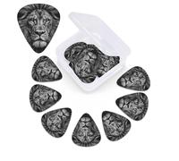 12 Pack Guitar Picks Plectrums with Organizer Storage Box Black and white lion head Guitar Pick Thin, Medium & Heavy Bass Picks for Electric Acoustic Ukulele Guitars Gift for Men Women