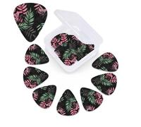 12 Pack Guitar Picks Plectrums with Organizer Storage Box Black green leaves Guitar Pick Thin, Medium & Heavy Bass Picks for Electric Acoustic Ukulele Guitars Gift for Men Women