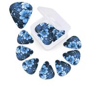 12 Pack Guitar Picks Plectrums with Organizer Storage Box Blue Flowers Guitar Pick Thin, Medium & Heavy Bass Picks for Electric Acoustic Ukulele Guitars Gift for Men Women