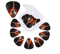 12 Pack Guitar Picks Plectrums with Organizer Storage Box Burning Guitar Guitar Pick Thin, Medium & Heavy Bass Picks for Electric Acoustic Ukulele Guitars Gift for Men Women