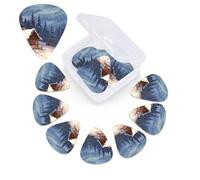 12 Pack Guitar Picks Plectrums with Organizer Storage Box Cabin in the woods Guitar Pick Thin, Medium & Heavy Bass Picks for Electric Acoustic Ukulele Guitars Gift for Men Women
