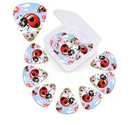 12 Pack Guitar Picks Plectrums with Organizer Storage Box Cartoon Ladybug Flower Guitar Pick Thin, Medium & Heavy Bass Picks for Electric Acoustic Ukulele Guitars Gift for Men Women