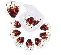 12 Pack Guitar Picks Plectrums with Organizer Storage Box Chilean cherries Guitar Pick Thin, Medium & Heavy Bass Picks for Electric Acoustic Ukulele Guitars Gift for Men Women