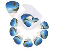 12 Pack Guitar Picks Plectrums with Organizer Storage Box Coconut Palm Beach Guitar Pick Thin, Medium & Heavy Bass Picks for Electric Acoustic Ukulele Guitars Gift for Men Women