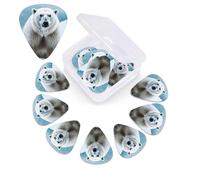 12 Pack Guitar Picks Plectrums with Organizer Storage Box Cool Animal White Polar Bear Guitar Pick Thin, Medium & Heavy Bass Picks for Electric Acoustic Ukulele Guitars Gift for Men Women