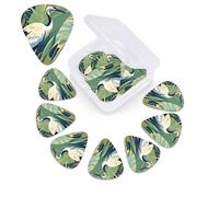 12 Pack Guitar Picks Plectrums with Organizer Storage Box Crane Bird Wild Plants Guitar Pick Thin, Medium & Heavy Bass Picks for Electric Acoustic Ukulele Guitars Gift for Men Women