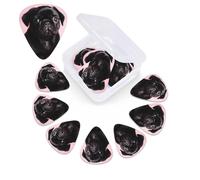 12 Pack Guitar Picks Plectrums with Organizer Storage Box Cute Black Pug Guitar Pick Thin, Medium & Heavy Bass Picks for Electric Acoustic Ukulele Guitars Gift for Men Women