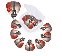 12 Pack Guitar Picks Plectrums with Organizer Storage Box Eiffel Tower Autumn Leaves Guitar Pick Thin, Medium & Heavy Bass Picks for Electric Acoustic Ukulele Guitars Gift for Men Women