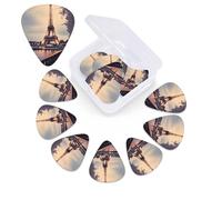 12 Pack Guitar Picks Plectrums with Organizer Storage Box Eiffel Tower Winter Rainy Guitar Pick Thin, Medium & Heavy Bass Picks for Electric Acoustic Ukulele Guitars Gift for Men Women