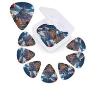 12 Pack Guitar Picks Plectrums with Organizer Storage Box Fantasy Town Guitar Pick Thin, Medium & Heavy Bass Picks for Electric Acoustic Ukulele Guitars Gift for Men Women