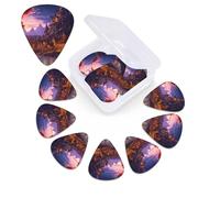 12 Pack Guitar Picks Plectrums with Organizer Storage Box Fantasy Town Guitar Pick Thin, Medium & Heavy Bass Picks for Electric Acoustic Ukulele Guitars Gift for Men Women