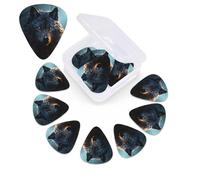 12 Pack Guitar Picks Plectrums with Organizer Storage Box Fantasy Wolf Guitar Pick Thin, Medium & Heavy Bass Picks for Electric Acoustic Ukulele Guitars Gift for Men Women