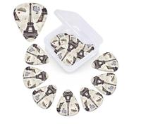 12 Pack Guitar Picks Plectrums with Organizer Storage Box French Paris Tour Eiffel Tower Guitar Pick Thin, Medium & Heavy Bass Picks for Electric Acoustic Ukulele Guitars Gift for Men Women