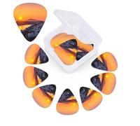 12 Pack Guitar Picks Plectrums with Organizer Storage Box Greece Island Sunset Landscape Guitar Pick Thin, Medium & Heavy Bass Picks for Electric Acoustic Ukulele Guitars Gift for Men Women