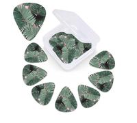 12 Pack Guitar Picks Plectrums with Organizer Storage Box Green Palm Tree Leaves Guitar Pick Thin, Medium & Heavy Bass Picks for Electric Acoustic Ukulele Guitars Gift for Men Women