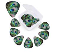 12 Pack Guitar Picks Plectrums with Organizer Storage Box Green Peacock Feather Guitar Pick Thin, Medium & Heavy Bass Picks for Electric Acoustic Ukulele Guitars Gift for Men Women