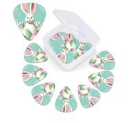 12 Pack Guitar Picks Plectrums with Organizer Storage Box Happy Easter Eggs Bunny Tail Guitar Pick Thin, Medium & Heavy Bass Picks for Electric Acoustic Ukulele Guitars Gift for Men Women