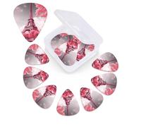 12 Pack Guitar Picks Plectrums with Organizer Storage Box Landscape Eiffel Tower Guitar Pick Thin, Medium & Heavy Bass Picks for Electric Acoustic Ukulele Guitars Gift for Men Women