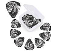 12 Pack Guitar Picks Plectrums with Organizer Storage Box Lion black and white illustration Guitar Pick Thin, Medium & Heavy Bass Picks for Electric Acoustic Ukulele Guitars Gift for Men Women