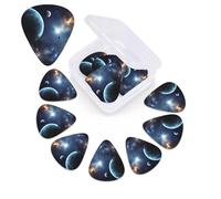 12 Pack Guitar Picks Plectrums with Organizer Storage Box Moon Stars and Planets Guitar Pick Thin, Medium & Heavy Bass Picks for Electric Acoustic Ukulele Guitars Gift for Men Women