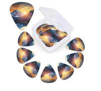 12 Pack Guitar Picks Plectrums with Organizer Storage Box Mountain Sunrise Guitar Pick Thin, Medium & Heavy Bass Picks for Electric Acoustic Ukulele Guitars Gift for Men Women