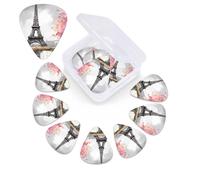 12 Pack Guitar Picks Plectrums with Organizer Storage Box Oil Painting Paris Eiffel Tower Guitar Pick Thin, Medium & Heavy Bass Picks for Electric Acoustic Ukulele Guitars Gift for Men Women