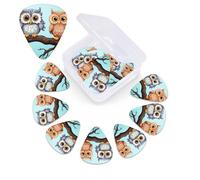 12 Pack Guitar Picks Plectrums with Organizer Storage Box Owls on a branch Guitar Pick Thin, Medium & Heavy Bass Picks for Electric Acoustic Ukulele Guitars Gift for Men Women
