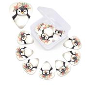 12 Pack Guitar Picks Plectrums with Organizer Storage Box Penguin Wearing Flowers Guitar Pick Thin, Medium & Heavy Bass Picks for Electric Acoustic Ukulele Guitars Gift for Men Women