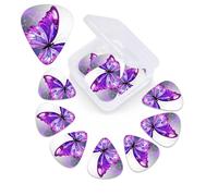 12 Pack Guitar Picks Plectrums with Organizer Storage Box Purple Butterfly Guitar Pick Thin, Medium & Heavy Bass Picks for Electric Acoustic Ukulele Guitars Gift for Men Women