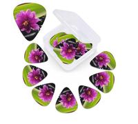 12 Pack Guitar Picks Plectrums with Organizer Storage Box Purple Flower with Black Stone Guitar Pick Thin, Medium & Heavy Bass Picks for Electric Acoustic Ukulele Guitars Gift for Men Women